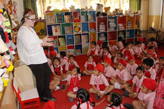IU student Audrey Lyhus teaching in a classroom of young children in Punjab, India.